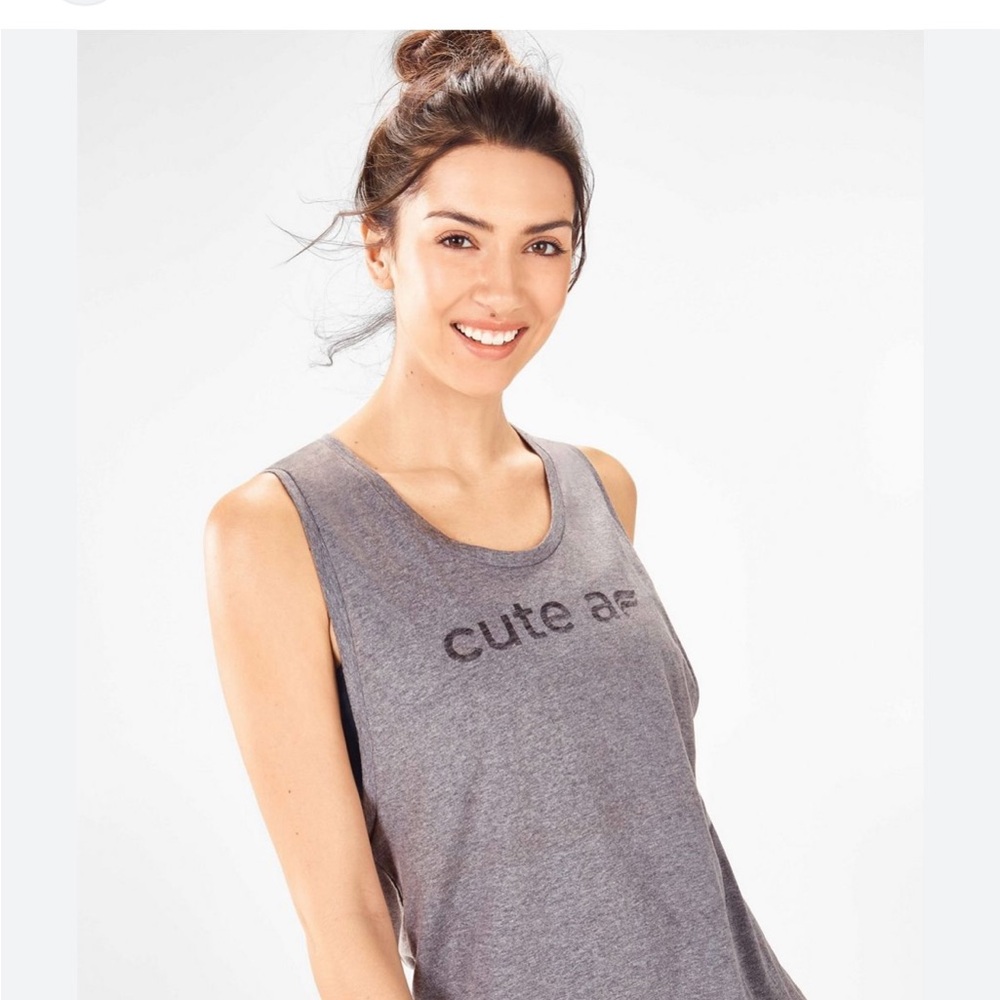 Fabletics Gray Sleeveless Muscle Tee Crew Neck
